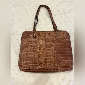 Vegan Brown Crocodile-Embossed Tote Bag